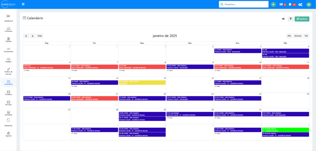 calendário ordens de serviço